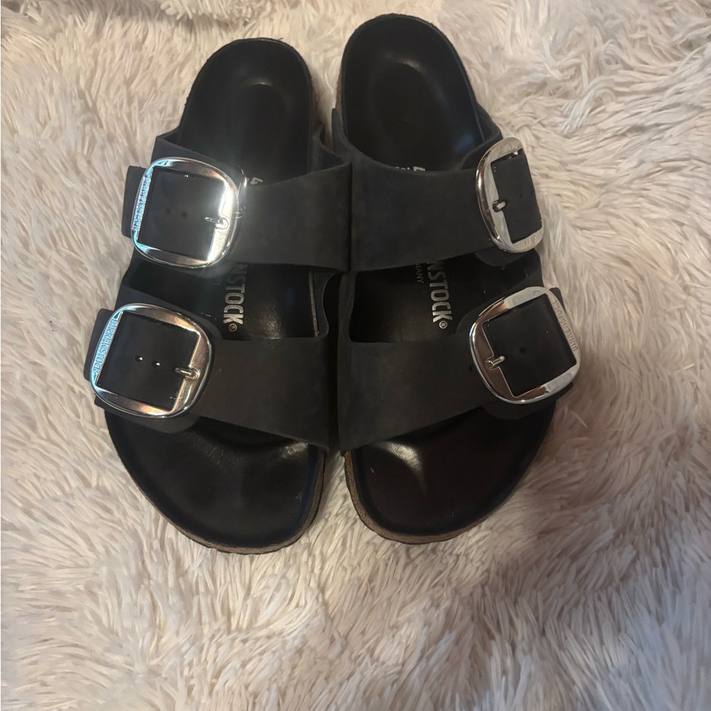 Birkenstock Black Sandals with Silver Buckles